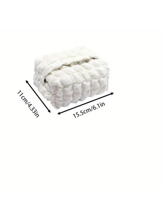 حامل علبة المناديل ذو النسيج الفقاعي المزدوج الطبقات الأصفر مع رباط، ناعم وأنيق لإكسسوارات المكتب - Image 3